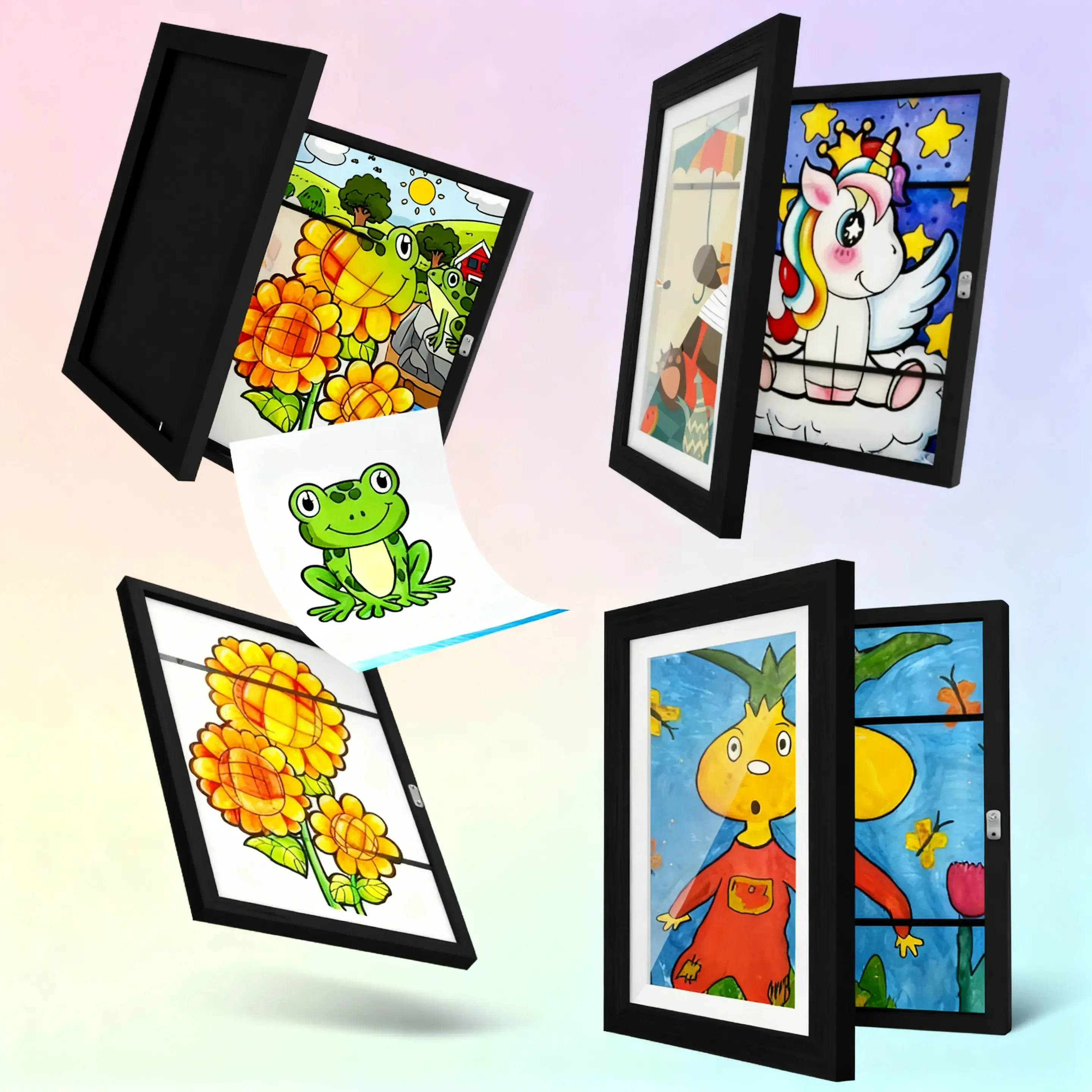 Kids’ Front-Loading Art Display Frames (4-Pack, 8.5×11 in), Changeable Artwork Storage Portfolio Frames, Wall & Tabletop Home Decor Photo Frames - Ideal Holiday Gift