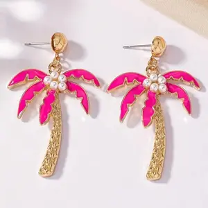 Bahama Momma Earrings - Metal Palm Tree Design with Pearl Accents