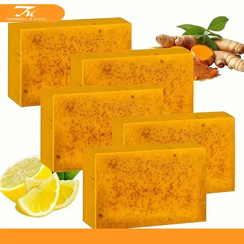 Naturally Derived Solid Turmeric-Kojic Acid Brightening Bar Soap Multi-Pack - Hydrating Face & Body Cleanser, Daily Gentle Dark Spot Remover with Organic Lemon for Bath & Shower Body Care Cleansing