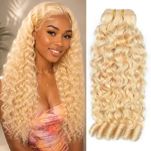 613 Blonde Burmese Curly Bundles Human Hair 3C 4A Water Wave Extensions Spiral Curl Ends Double Weft Remy Human Hair Weave Can Be Dyed 613 Bundles for Sew In