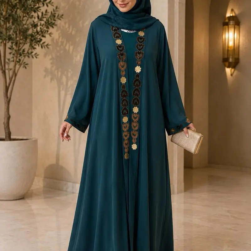 Dubai luxury 2-piece open abaya