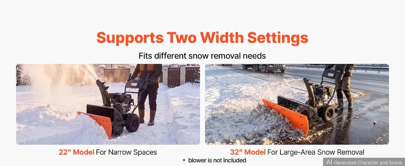 【toolupgrade】VEVOR Universal Snow Plow Kit, 22-32 in Width Adjustable Attachment for Most Snowblowers, Dual-Mode Op., Quick Detach, Foldable Steel Blade, Efficient Clearing, Black