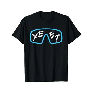 Vintage Yeet Graphic T-Shirt for Kids - Black with Blue & White Geometric Fashion Glasses Design, Regular Fit Casual Tee, Medium Stretch Fabric, All-Season Comfort, T-shirt Stylish, Kids Casual Wear, Allseason Clothing, Trendy Youth Style, Comfortable Fit