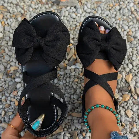 Women's Elegant Bowknot Design Sandals, Casual Trendy Flat Sandals, Fashionable Shoes for Daily Wear, Bow Decor Sandals, Bow Decorated Sandals