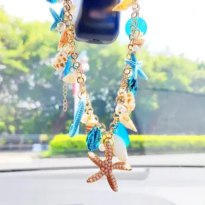 Sea Shell Rear View Mirror Accessories Hanging Charms, Starfish Conch Cute Car Accessories for Women/Men, Car Interior Decor Hanging Ornament, Ideal for Beach Vacation