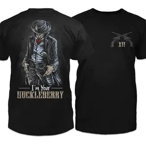 "Graphic T-shirt Doc Holliday Collection 'I'm Your Huckleberry' Tee, Val Kilmer Movie Quotes Shirt, Cowboy Tee for Tombstone Fans, Unisex Casual Summer Top, Western Streetwear, Movie Quote Apparel, Rodeo Gift"