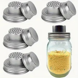 4 Pack Mason Jar Shaker Lids Stainless Steel with Silicone Seals for Spices Dredge Flour Sugar Salt Peppers and Any REGULAR MOUTH Canning Lid