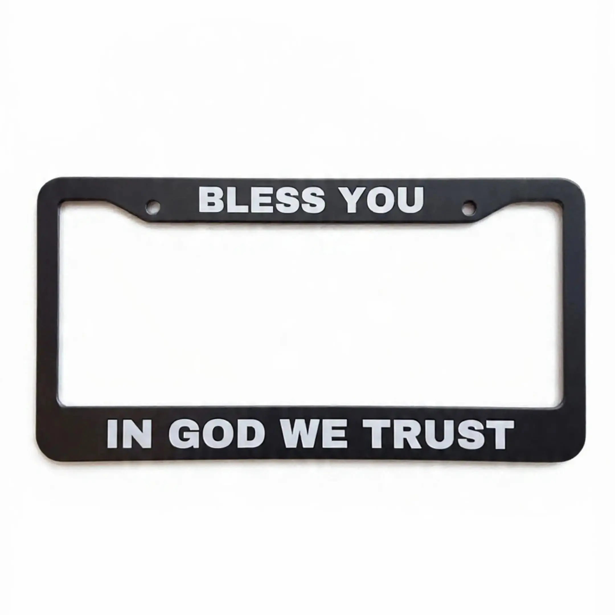 In God We Trust Bless You Black Stainless Steel License Plate Frame | Christian Patriotic Car Gift