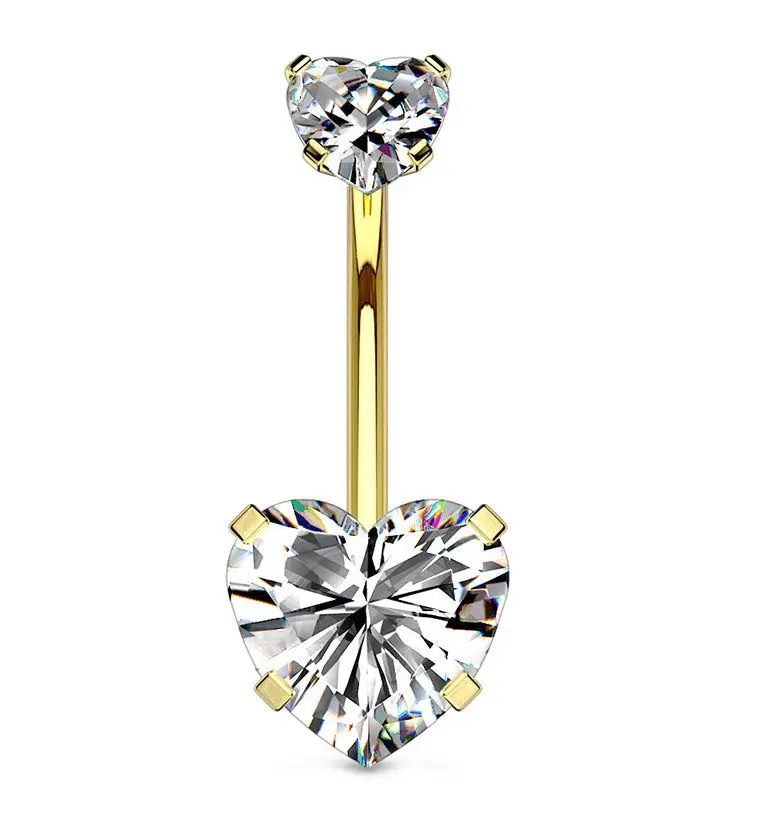 Gold PVD CZ Heart Internally Threaded Belly Button Ring