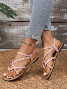 Summer Magic Sandals, Woven Cross Straps, Open Toe Design, Soft Elastic Sole, Perfect for Jeans and Dresses, Ideal for Work and Vacation