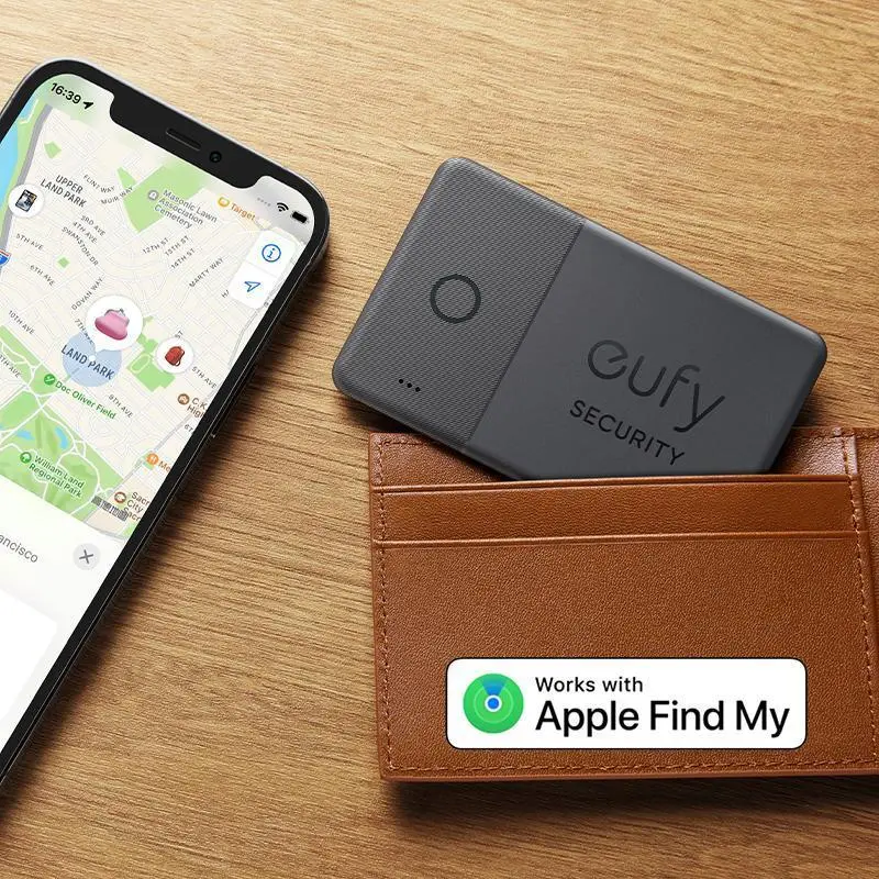 eufy Security SmartTrack Card (Black, 1-Pack), Works with Apple Find My (iOS Only), Wallet Tracker, Phone Finder, Up to 3-Year Battery Life(Android Not Supported), Water Resistant｜Spingtok