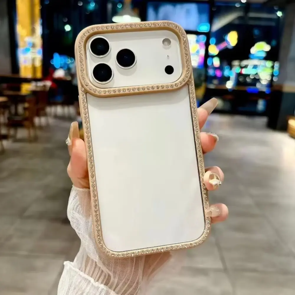 Luxury Solid Color Glitter Diamond Phone Cases For iPhone 17/16/15/14/13/ProMax/Pro/Plus Case Rhinestone Transparent Cover Carcase
