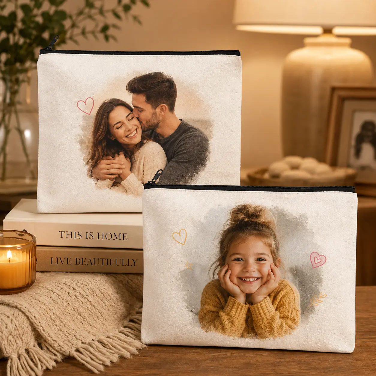 Custom Cosmetic Storage Bag (2-Pack) - 8.85x6.88in, Customizable Patterns, Home Organizer for Daily Use, Travel, Office