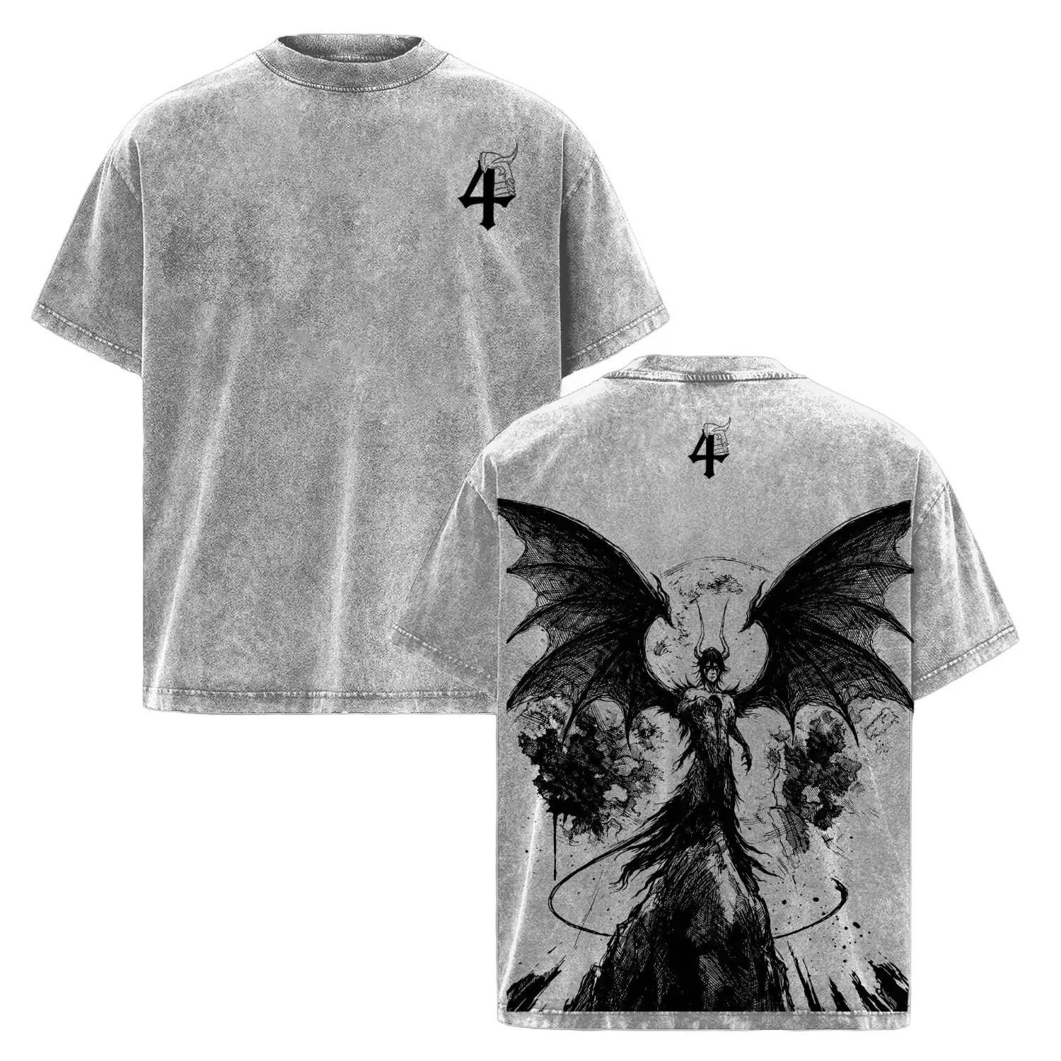 Ulquiorra Cifer Bleach Vintage Washed T-Shirt, Espada Number 4 Anime Graphic Tee with Hollow Resurrection Design, Oversized Heavyweight Cotton Streetwear