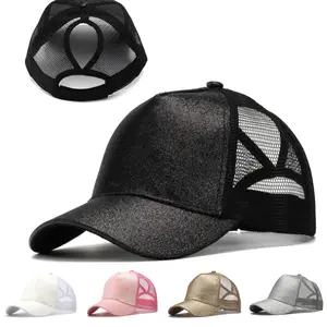 Glitter Ponytail Baseball Cap Unisex Sparkly Mesh Trucker Hat in Multiple Colors Black White Pink Gold Silver