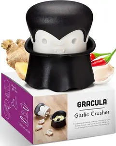 Garlic Crusher, Garlic Peeler, Also for Ginger, Nuts, Chili, Herbs - Twist Top Mincer & Easy Squeeze Manual Press Peeler, Goth Gifts