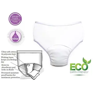 Care Apparel 2465-10-1C-WHT 10 oz Large Ladies Reusable Incontinence Panty, White