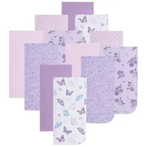 Everyday Kids 12 Pack Burp Cloths – Soft, Absorbent 100% Cotton Baby Essentials- Butterflies/Roses/Rainbow