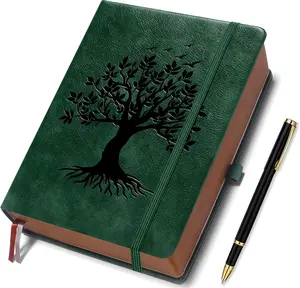 360 Pages Thick Lined A5 Journaling Notebook, Hardcover Journal for Women Men Writing Notebook, Fine Inner Pocket, Tree of Life Design, 100Gsm Paper - Dark Green