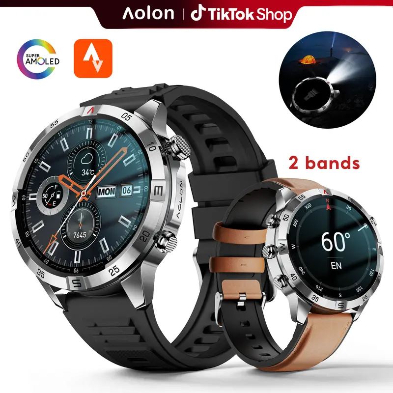 【Work & Outdoor Ready】Aolon GT6 Pro Smart Hiking Device: Rugged 1.51" AMOLED Watch, Bluetooth Calling, Flashlight, Compass, 110+ Sports Modes, 15-Day Avg. Battery, Fast Charging, 1ATM & IP68, Gift for Men.#tiktokshopfalldealsforyou#tech vibes