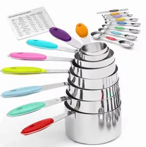 17PCS Stainless Steel Measuring Cups & Magnetic Spoons Set – Engraved Spoons & Cups, Nesting Design, Leveler & Magnetic Conversion Chart Included