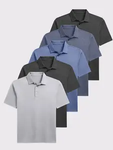 Five Packs Boyfriend-style Men's Quick-drying and Breathable Polo Shirts, Suitable for Business Casual and Sporty Looks, Including Tennis, Golf, and Work Attire.