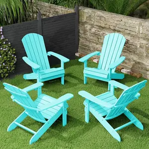 Perfect Patio Set of 4 Adirondack Chairs with Wood Texture! All-Weather HIPS Plastic Outdoor Seating for Lawn Fire Pit Deck Porch Garden - Aruba
