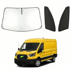 Canvcle 3PCS Windshield Sun Shade for 2022-2025 Ford E-Transit Cargo Van Accessories, 210T Thickened Front and Side Window Sunshade Cover, Foldable Sun Visor Protector Blocks Heat UV Rays