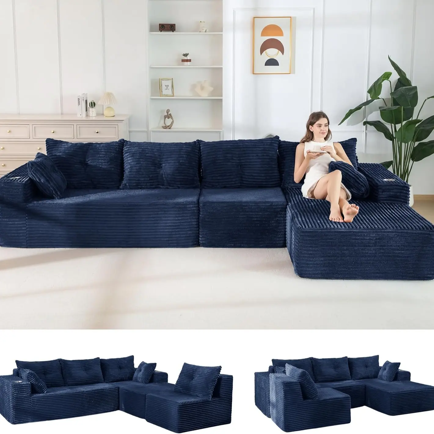 Navy- 3 Seater+Right Facing Chaise