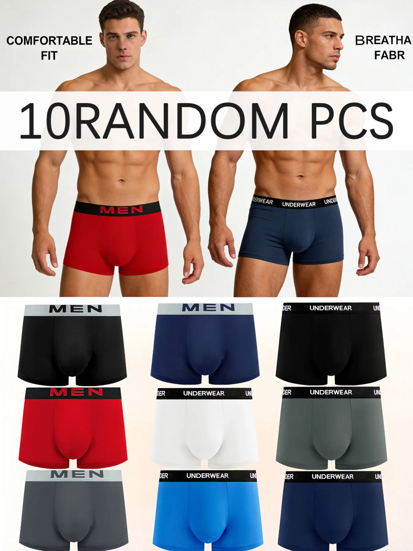 10 pcs men's flat cornered underwear Underwear Boxers, Breathable casual boxer briefs, comfort, Lightweight, Suitable for all seasons and home
