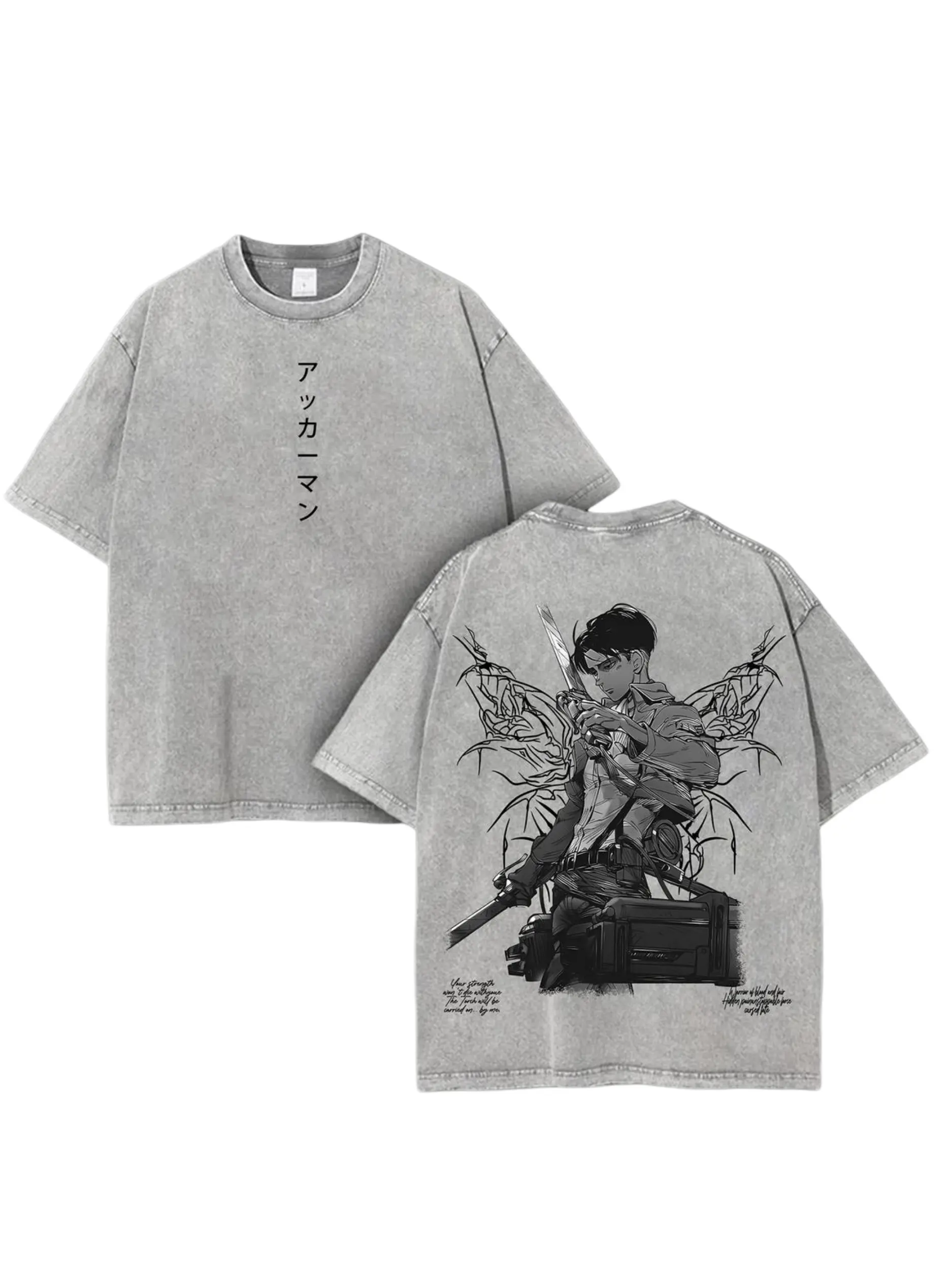 Oversized Anime T-Shirt, Unisex Vintage Washed Graphic Tee in Soft 230gsm Heavy Cotton, Short Sleeve Top, Apparel, Shortsleeve, Tops, Clothes