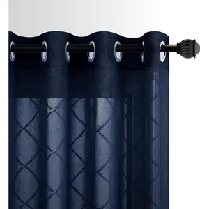 KOUFALL Navy Blue Curtains Drapes 84 Inch Length 2 Panels Set, Sheer Dark Blue Patterned Christmas Winter Curtains for Living Room Bedroom