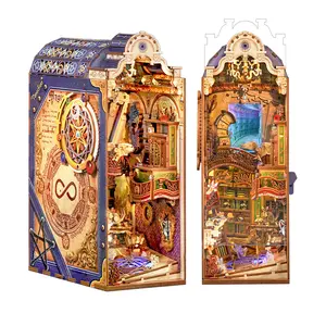 Tonecheer Magical Library DIY Book Nook Kit for Adults, 3D Wooden Puzzle Bookend, Miniature House Bookshelf Insert Decor with Dust Cover & LED Light, STEM Building Blocks, STEM Construction Set (Requires 2 AA Batteries)