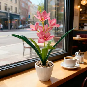 Artificial Cymbidium Orchid In An Exquisite Pot, Featuring Elegant And Pure Flowers - A Low-Maintenance Centerpiece For Your Desk, Perfect For Birthdays, Weddings, Engagements, Home Decor, Housewarming, Office, Hotel Decoration, Valentine'S Day