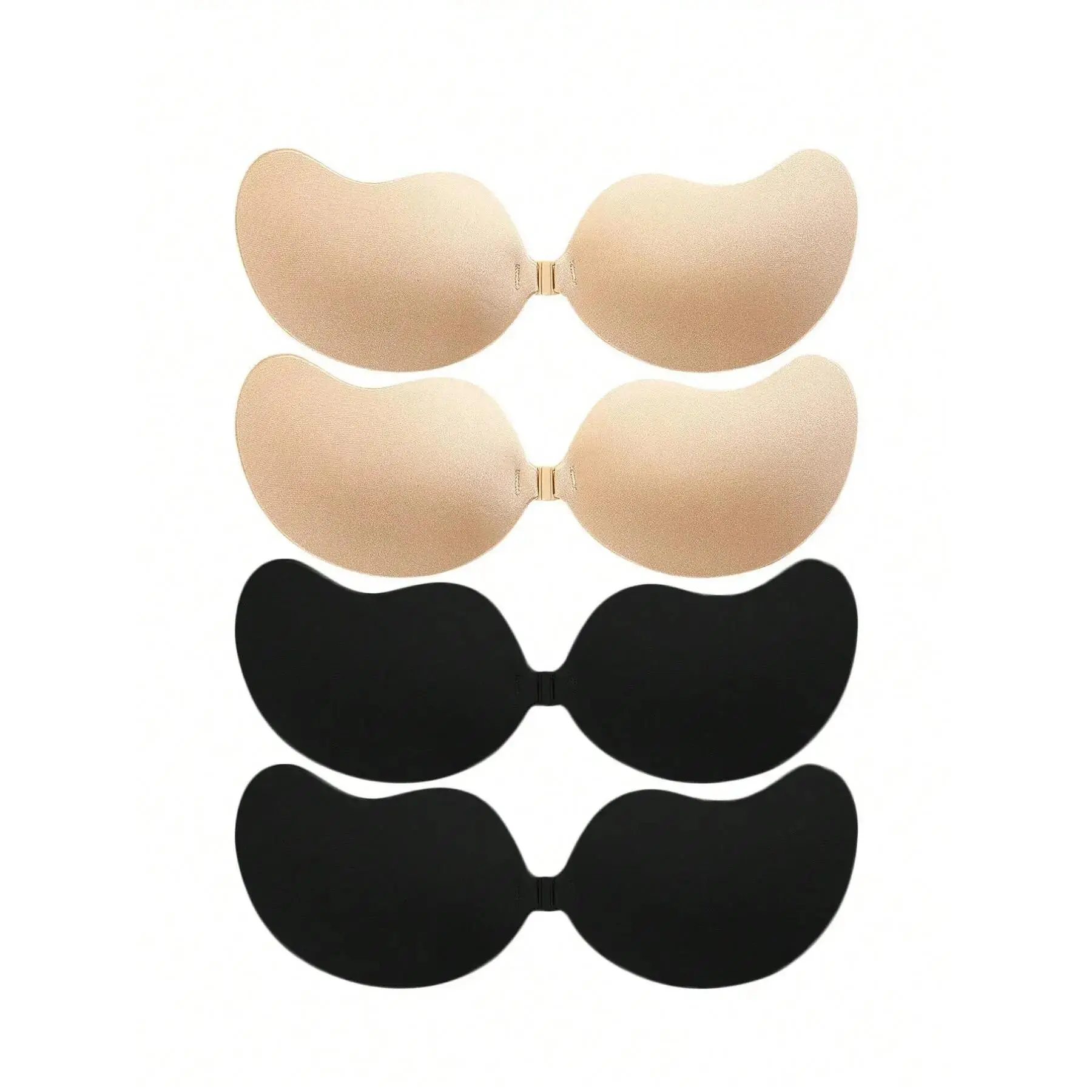 2 pieces of women's self-adhesive strapless bra-adjustable invisible rimless underwear, sticky bra, textured and comfortable fabric, can be worn daily (beige black), seamless design, close fit, covering nipples, Wireless Bandeau Bra