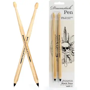 Suck UK Drumstick Pen -  Wooden Drumstick Shaped Pen - Drummer Gifts for Men - Cool Drum Kit Ballpoint Pens - Set of 2 Black