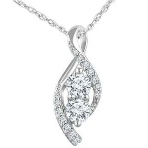 5/8ct Two Stone Diamond Freeform Pendant 10k White Gold 5/8" Tall