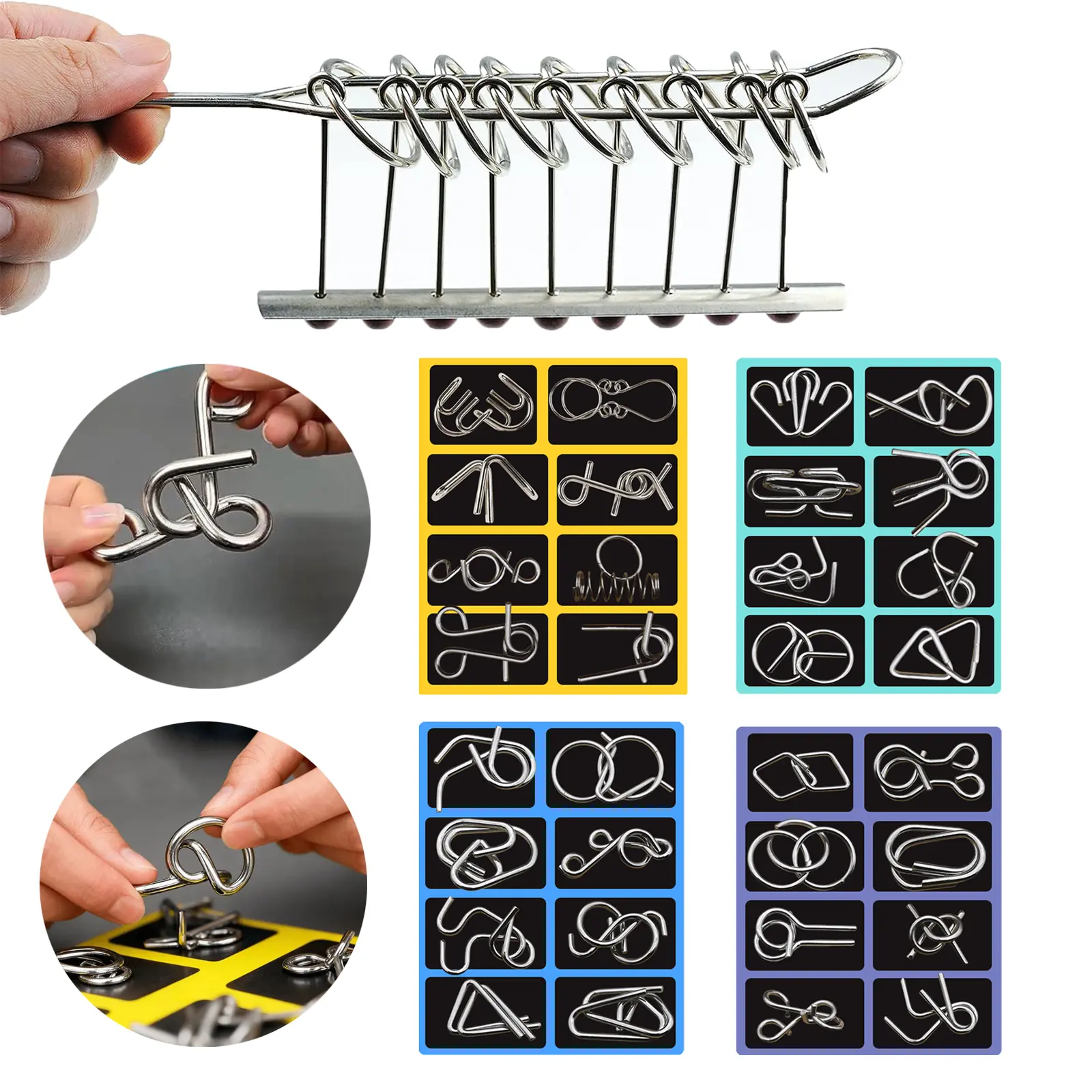 Metal Brain Teaser Puzzles,Physics Mind Metal Puzzles,9 Linked Rings Metal Puzzle,Ring Toy Set Puzzle Pieces Game Solution Interlock Metal Wire Puzzle Solving.