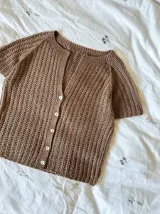 Women's Spring & Fall Thin Hollow Out Button Front Knit Cardigan, Short Sleeve Button-Up Textured Top, Casual Loose Fit Layered Lightweight Knitwear, Womenswear