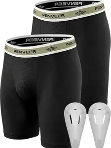 Youth Compression Shorts with Protective Cup – Boys Athletic Underwear for Baseball, Football & Hockey