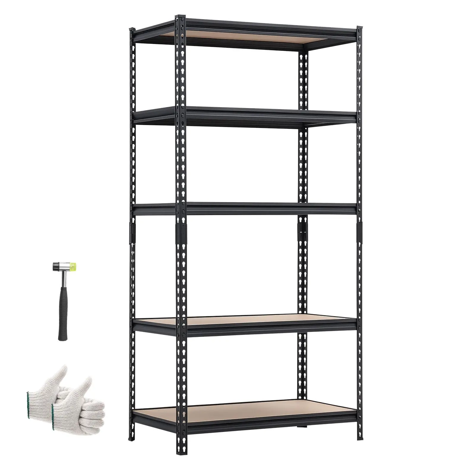 VEVOR Heavy-Duty Adjustable Metal Shelf (2000 lbs Total/907kg/Above 25 kg Capacity), 5-Layer Expandable Rectangle Freestanding Organizer Storage Rack, Easy Snap Adjustment, Anti-Tip Kit, 36.34" W x 16.34" D x 71.38" H, for Garage, Tool Storage