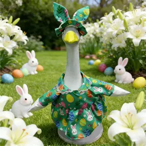 Easter Goose Outfit Bunny and 2026 grad Porch Goose Clothes Fits 23" Cement Plastic Goose Statue for Outdoor Garden Lawn Yard Patio Decor
