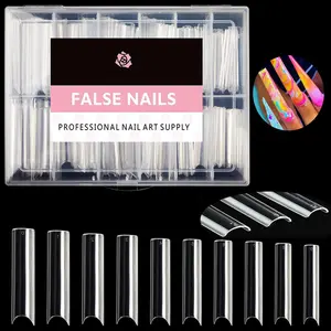 Long Clear Nail Tips Square - Half Cover Gel x No C Curve Nails Tips with 120pcs, XXL Straight Long Tapered Square Nail Tips para uñas for Acrylic Fake Nails Art Salon Home DIY with Box