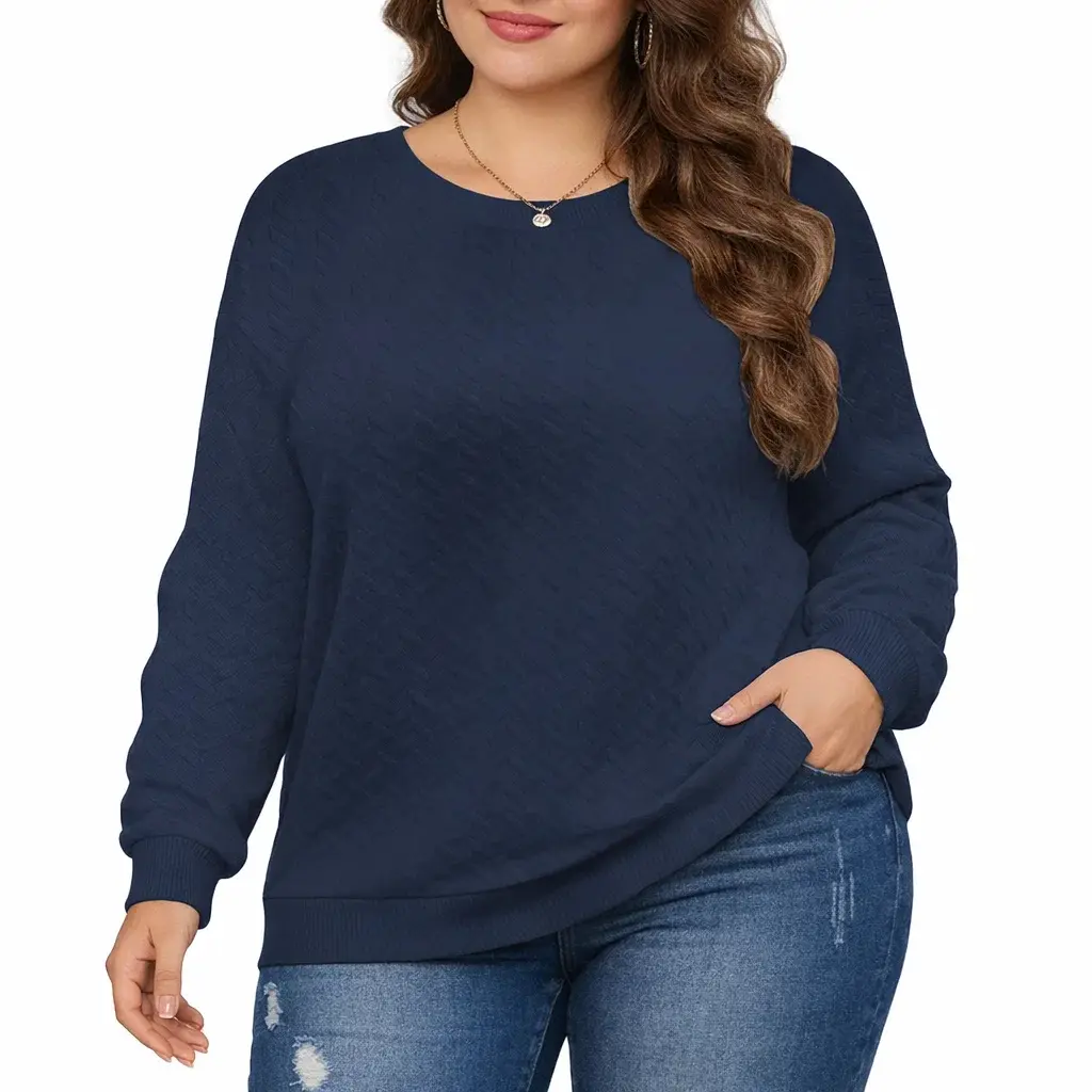 Women's Plus Size Basic Crew Neck Sweatshirts - Soft Rayon Pullovers, Minimalist Cute Style, Lightweight Loose Long-Sleeve Tunic Tops, Breathable Athletic Solids, Pullovers for Women, 2XL-3XL-5XL, for Fall Casual Work, Cold Wash