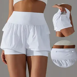 Women Gym Sport Runing  Elastic  Pants With Pockets Women Tennis Skirts Golf Pantskirt Yoga Running Training  solid color sport skort athletic style outdoor golf tennis track  bun    women seamless  spandex   athletic  dress sporty short yoga sport short