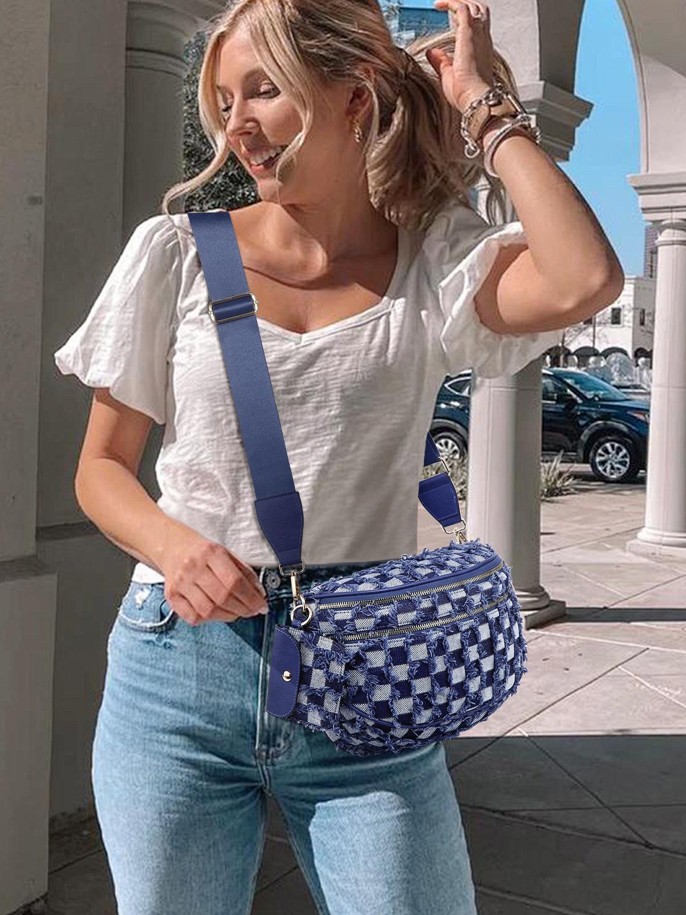 Women's Checkered & Leopard Print Crossbody Sling Bag - Adjustable Waistband Bag with Multi-Pockets, Mini Coin Purse for Travel, Casual Daily Use