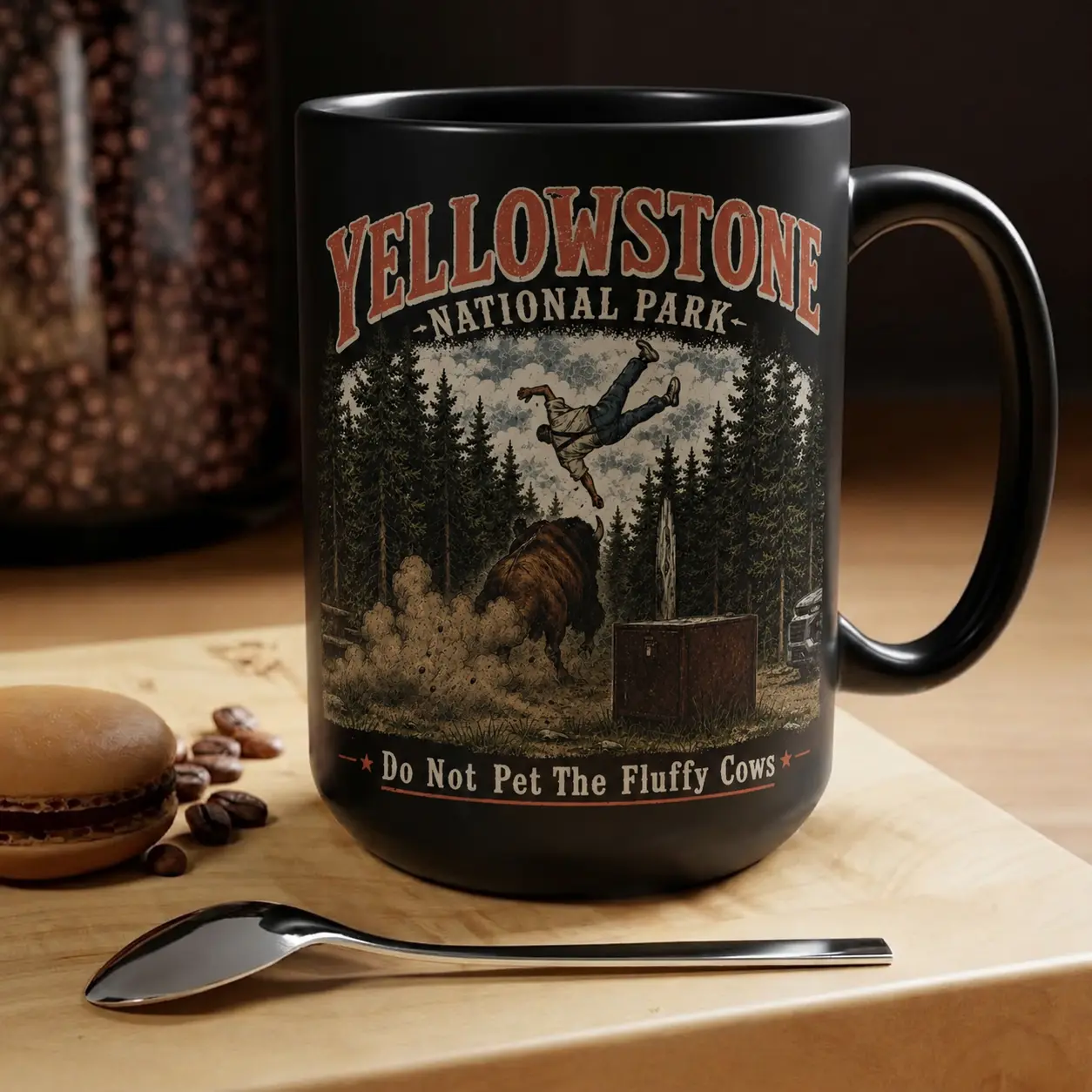 Do Not Pet The Fluffy Cows Ceramic Mug, Yellowstone National Park Inspired Coffee Mug, Bison Lover Gift, Camping Cup