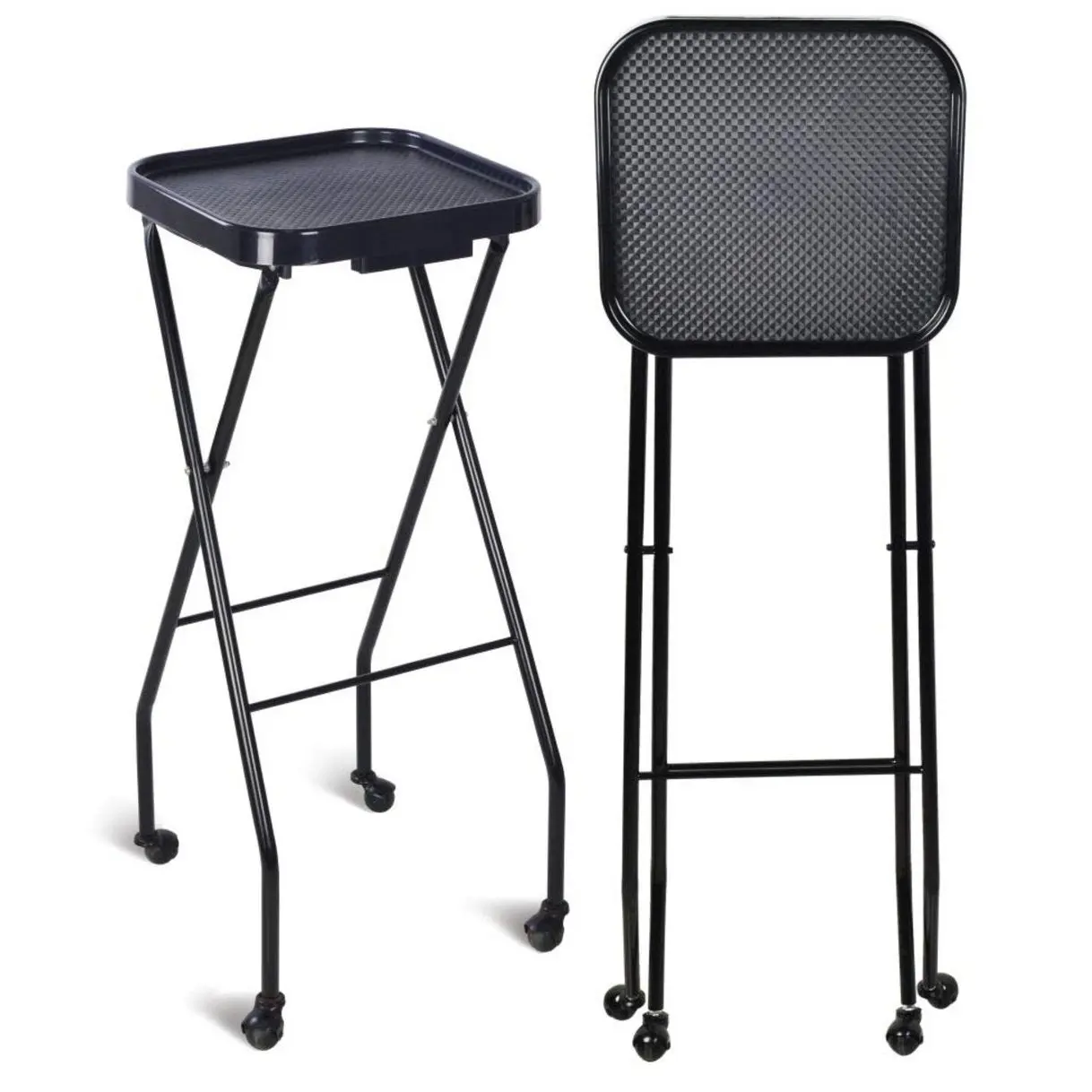 SF-001 | Folding Salon Tray | Tray Station Black on Wheels | Hair Salon Accessories