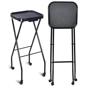 SF-001 | Folding Salon Tray | Tray Station Black on Wheels | Hair Salon Accessories