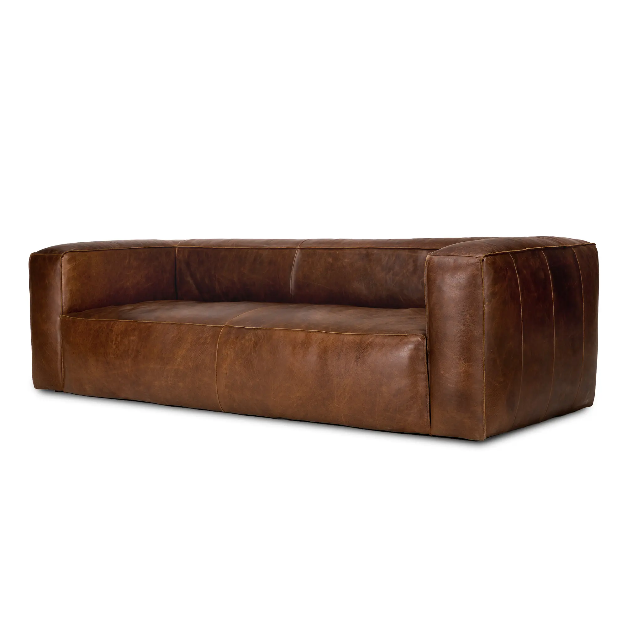Graz Leather Grande Three Seat Sofa, Chocolate Color